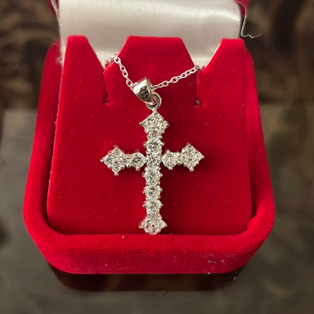 Italian Sterling Silver Cubic Zirconia Crucifix Necklace